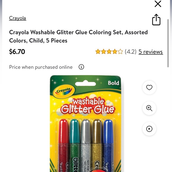 NEW 2pk Set Crayola Washable Glitter Glue Sticks Multi Colored Silver Gold Red - Picture 6 of 6